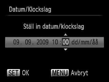 Ställa in datum och klockslag Inställningsskärmen för Datum/Klockslag visas när du slår på kameran för första gången.