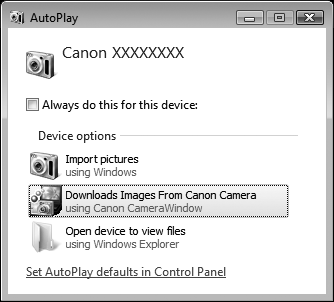 Om CameraWindow inte visas klickar du på [Start], väljer [All Programs/ Alla Program], följt av [Canon Utilities],