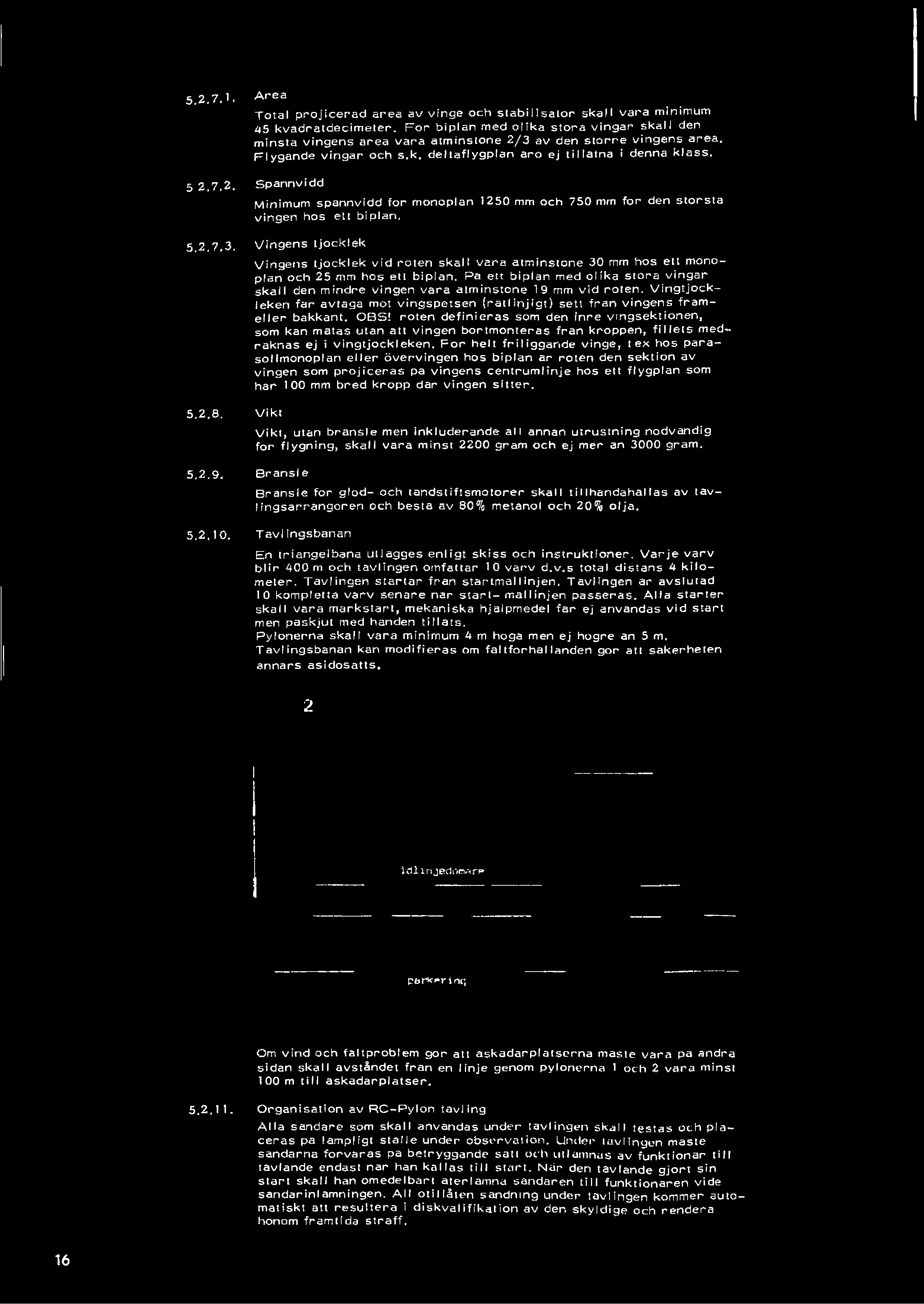 5 2.7,2. Spannvidd M inim um spannvidd fo r monoplan 1250 mm och 7 50 mm fo r den s t o r s ta vingen ho s ett biplan. 5,2,7. 3. V in g e n s tjo c k le k 5.2.8. V ik t 5.2.9.