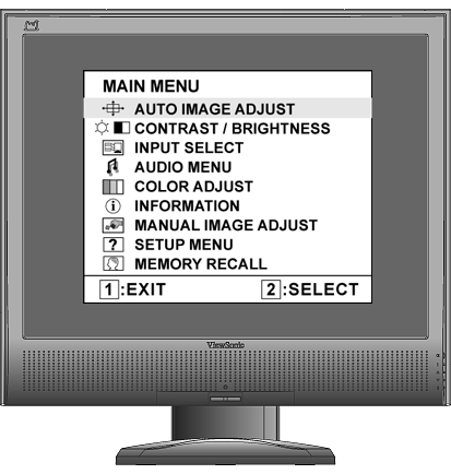 Justera skärmbilden Använd knapparna på den främre kontrollpanelen för att visa och justera OSD-kontrollerna som visas på skärmen.