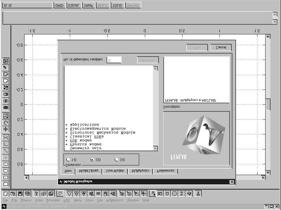 Starta nu Matlab via klick på Start, Program och Matlab6.1. I Matlabs Command Window skriver du femlab. (I Windows-miljö kan du alternativt klicka direkt på Femlab.