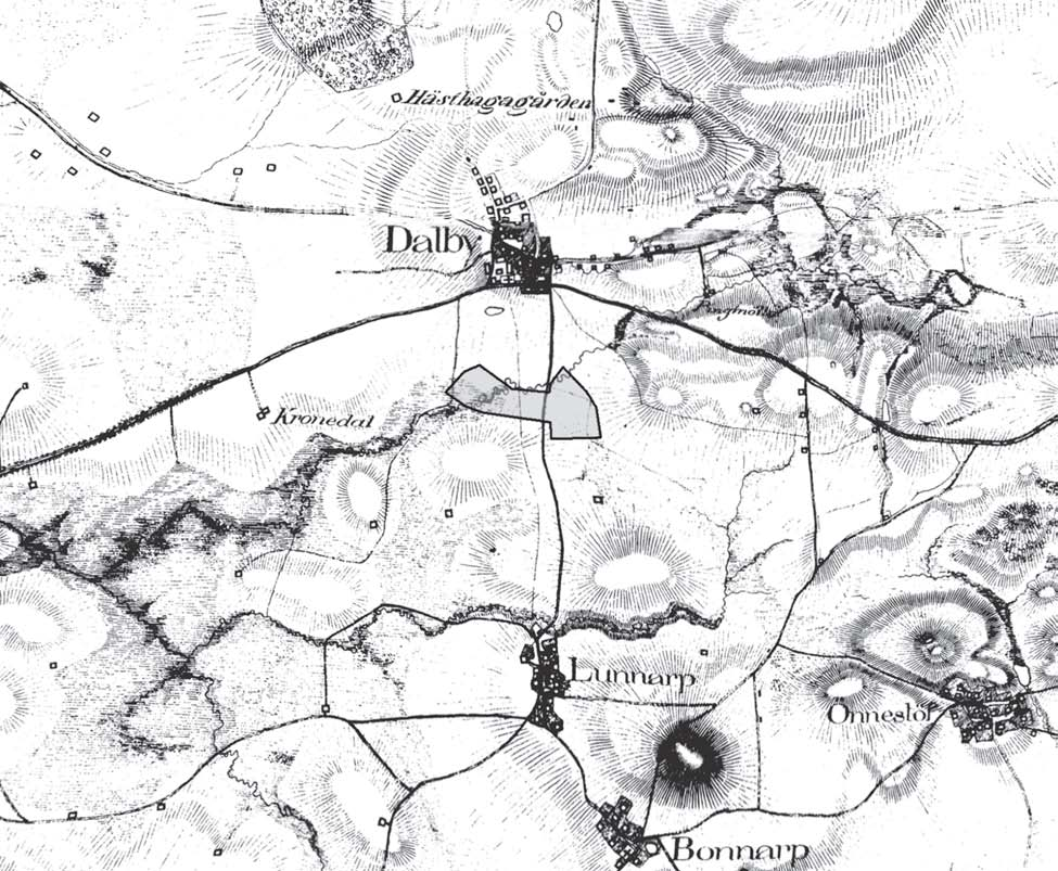 Fig. 4. Utgdrag ur Skånska rekognisceringskartan blad IIÖ 206 med utredningsområdets ungefärliga läge. Skala 1:10 000 tor.