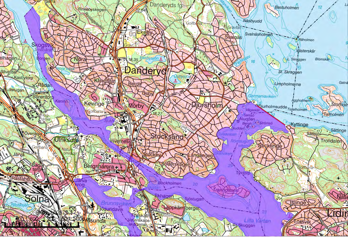 Figur 7 Vattenområde som i norr avgränsas med en linje mellan