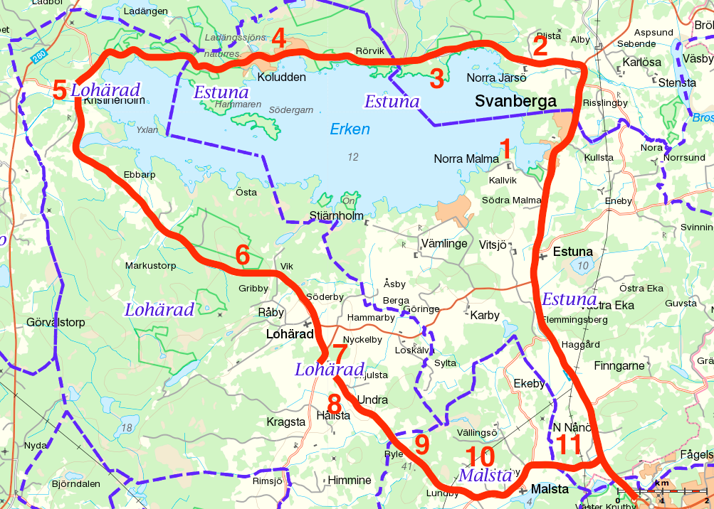 Rutten Vi utgick som sagt ifrån Norrtälje och den planerade rutten var dragen genom socknarna Estuna, Söderbykarl, Lohärad och Malsta.