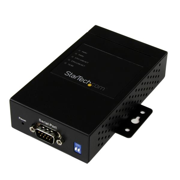 Industriell seriell RS-232/422/485 till IP Ethernetenhetsserver med 1 port 2 x portar på 10/100 Mbps Product ID: NETRS232485 Med denna industriella, seriella enhetsserver kan du fjärrhantera en