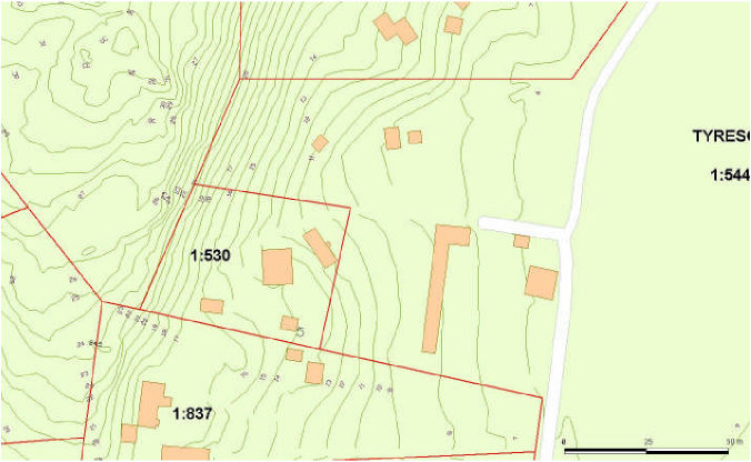 nivåskillnad på ca 20 meter fördelat på en sträcka om ca 50 meter.