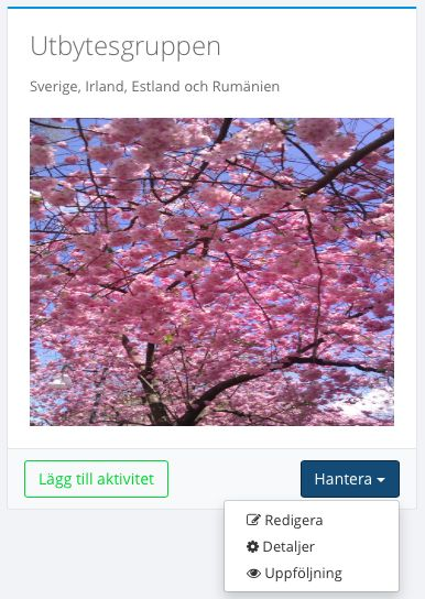12 Lägg till aktivitet När du har skapat en ny grupp visas den på översiktssidan Verksamheter. Du kan nu lägga till aktiviteter till gruppen genom att klicka på knappen Lägg till aktivitet.