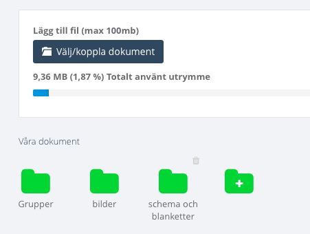 21 DOKUMENT Här kan man ladda upp dokument som alla användare för denna organisationen kan se.