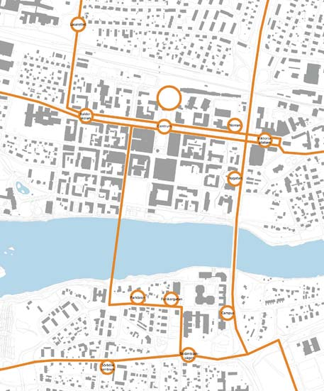 BAKGRUND, TIDIGARE OCH PÅGÅENDE PLANERING 31 I den fortsatta planeringen är inriktningen att stadsbussarnas hållplatser fortsatt ska vara på Kanalgatan med anledning av de målpunkter som finns i