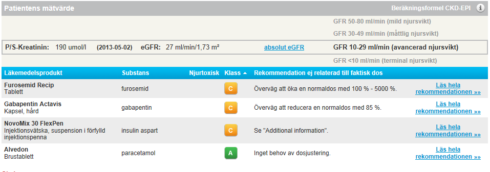 Tjänsten innehåller korta dosrekommendationer på