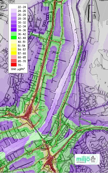 Metod för omräkning från NO x halt till NO 2 halt redovisas i bilaga 7. En jämförelse mellan kartorna ger svar på frågan om hur känsliga kvävedioxidhalterna är för variationer i trafikmängderna.