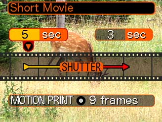 ÖVRIGA INSPELNINGSFUNKTIONER Inspelning av en kortfilm (kortfilmsläge) Kortfilmsläget spelar in en film av förinställd längd vid vart tryck på slutarknappen.