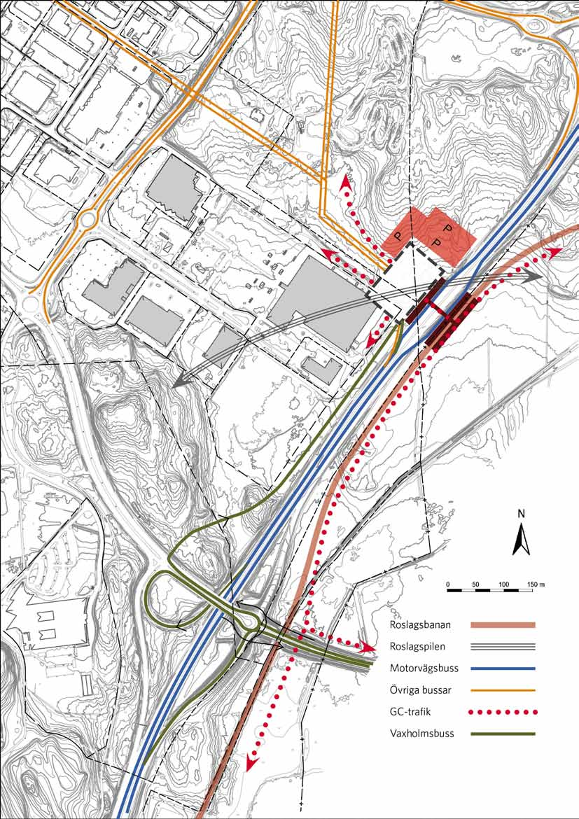 5.3.3 Norra läget alternativ 4 - Beskrivning av tänkbara åtgärder Ett nytt busskörfält byggs från den nya cirkulationsplatsen på Arningevägen mot bytespunkten.