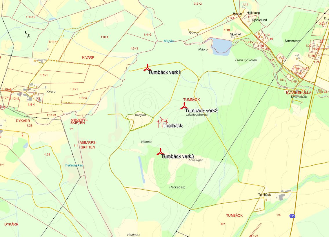 2.3 Anläggningen 2.3.1 Huvudalternativet Den planerade anläggningen, Huvudalternativet består av 3 st vindkraftverk med ca 110 meters torn och ca 100 meters rotordiameter, märkeffekt på upp till 3000 kw per verk.