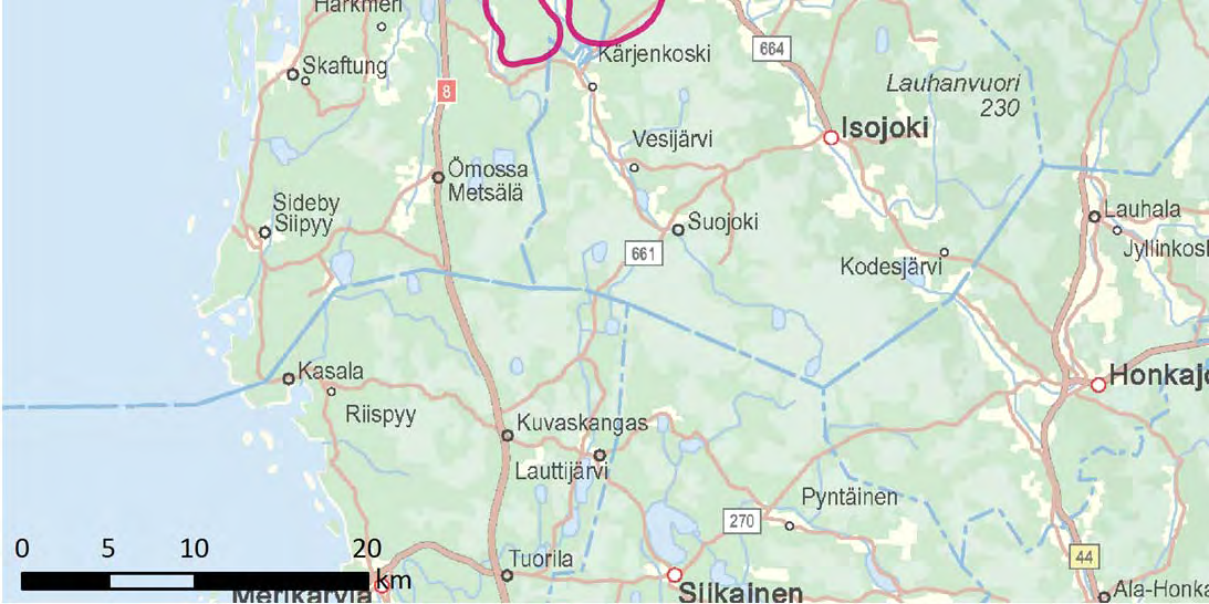 Lappfjärds vindkraftspark ligger i Kristinestad och i Storå kommun. Lakiakangas vindkraftspark ligger i Kristinestad, Storå kommun och Bötom kommun.