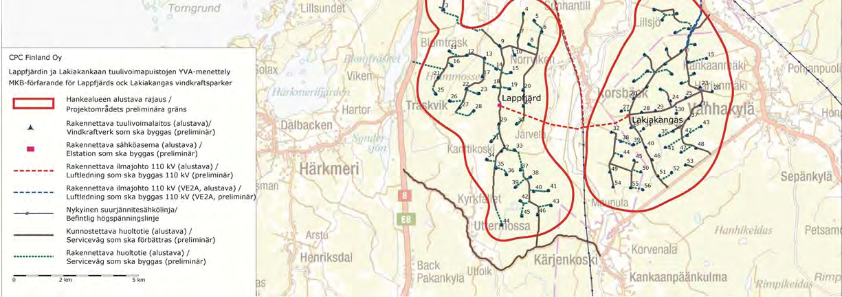 Planeringsområdet för Lappfjärds vindkraftspark ligger cirka nio kilometer sydost om Kristinestads centrum och dess areal är cirka 49 km 2.