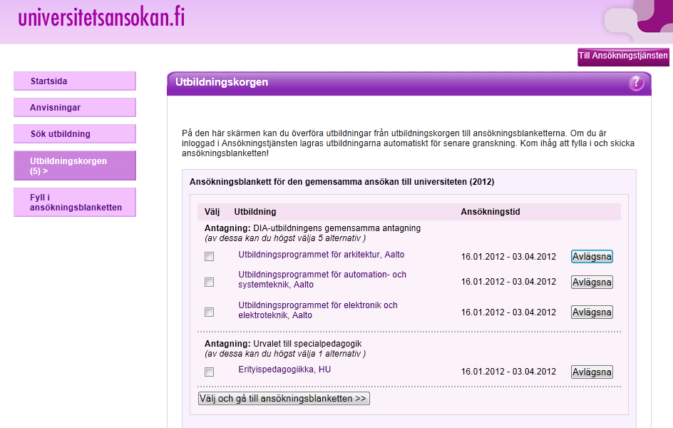 Utbildningskorgen På den här skärmen kan du överföra utbildningar som