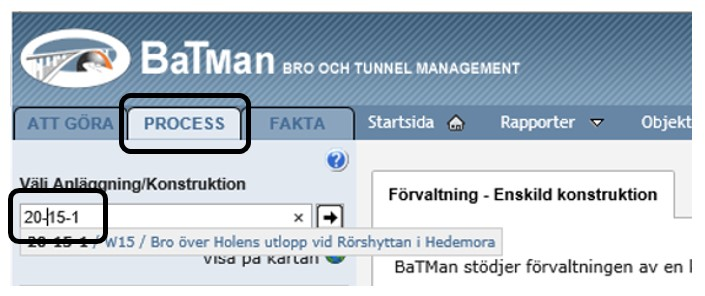 Koppling av dokument kan göras på två platser i BaTMan; Process-fliken samt Dokument/Dokument Process-fliken/Inspektion/Inspektion Aktiviteten Dokument är den plats där