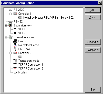 Connecting the operator terminal to the controller Communication setup The settings for the communication between the terminal and the controller are made under Setup/Peripherals.