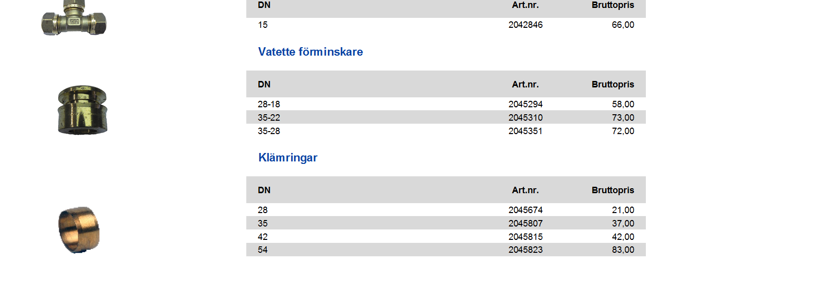 gga 2041046 94,00 Vatette vinkel 15 2041442 54,00 22 2041467 96,00 Vatette T-rör 15 2042846 66,00