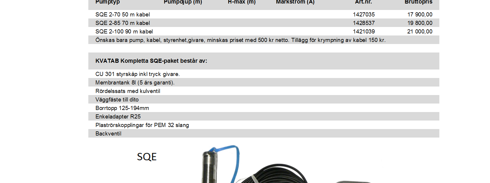 Grundfos konstanttycksreglering typ SQE I Grundfos välbeprövade SQE paket får du en pumpanläggning som både spar energi samt tar liten plats.