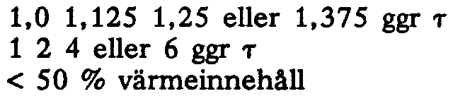 5 s 1,0 1,125 1,25 eller 1,375 ggr T 1 2 4 eller 6 ggr T <