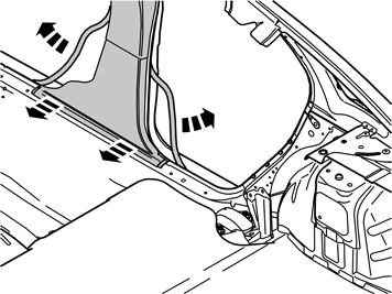 J8504733 125 Dra loss gummilisterna i bakkant av den högra framdörren och i framkant av den högra bakdörren, för att frigöra den nedre B- stolpspanelen.