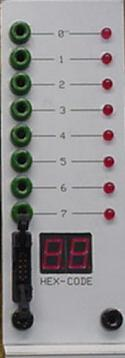 Displaymodul Modulen innehåller lysdioder för binar visning av data som på ingångarna. Vidare finns sifferindikatorer för hexadecimal visning av indata.