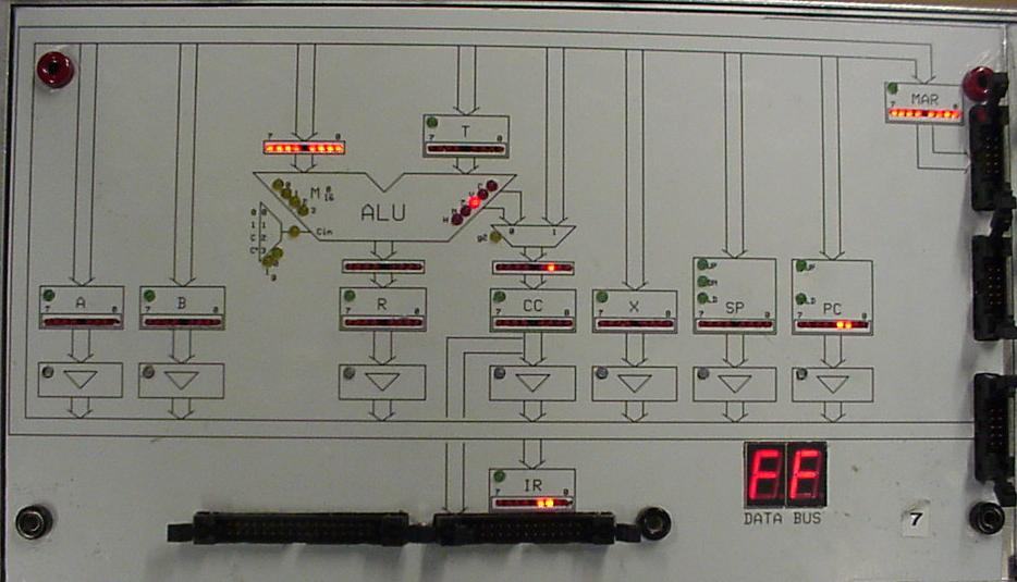 FLEX - Dataväg Modulen innehåller datavägen för FLEX-processorn. ADR BUS Processorns Adressbuss. A 7..A 0 CTRL BUS Processorns styrbuss, MR, MW, CP etc DATA BUS Processorns databuss. D 7.