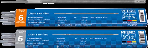 Nytt i PFERD-programmet 201 Kedjesågfilar Kedjesågfilar, runda Runda filar för manuell skärpning av sågkedjor med exakt spiralhuggning för extrem