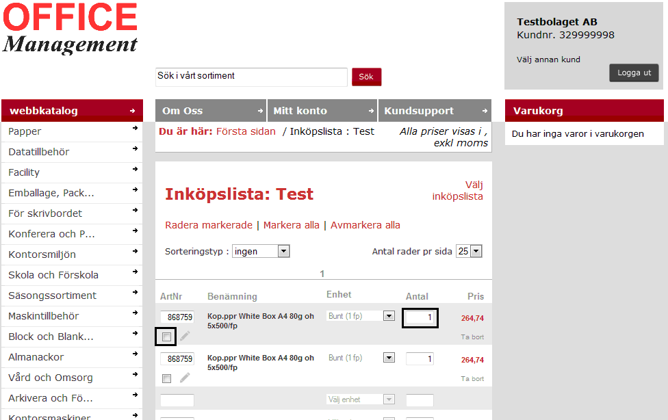 Bocka i de produkter du vill lägga i varukorgen.