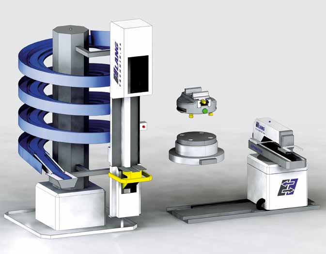 Eco Tower optimerar Er produktion! Eco Tower Spannmittel Spannturm Handlingsystem 1. Med detaljer i uppspänningsutrustningen lyfts de upp via en hiss i Eco Tower och lagras. 2.
