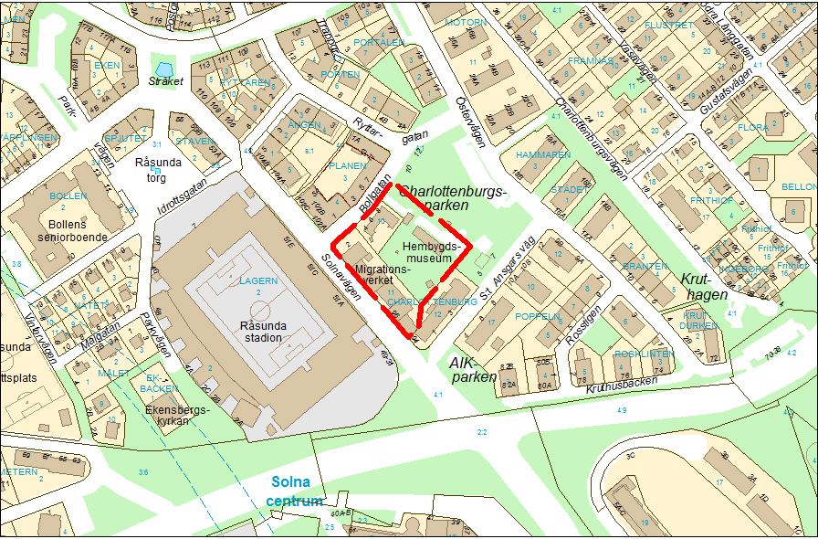 2 (11) Planområde Planområdet ligger nordost om Solnavägen i Råsunda, vid Charlottenburgsparken i centrala Solna.