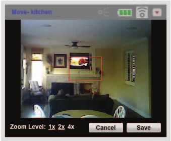 Zooma Du kan zooma in på videon som visas från kamerorna. Så här zoomar du: 1 När du strömmar video klickar du på ikonen Zooma i kontrollfältet.