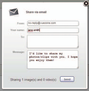 4 Ange e-postadresserna och ett meddelande till mottagarna. Om du vill skicka till fler än en e-postadress använder du ett semikolon mellan adresserna. 5 Klicka på Send (skicka).