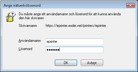 Ange användarnamn och lösenord som ni fått med