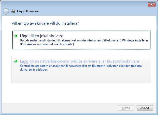 Välj lägg till nätverksskrivare Välj Skrivaren jag vill använda finns inte med i listan Efter Välj en delad skrivare
