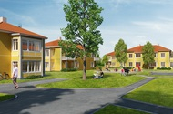 Nyproduktion av 7 st trähus med 4 lägenheter i varje. Tre Fort utför all stomkomplettering, golv, innerväggar, undertak, dörrar samt listning och montage av komplett inredning.