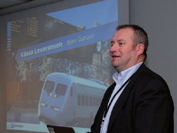 Ingvar Gräsberg var inbjuden för att presentera nuläget i ERTMS-programmet. Han berättade om hur långt man kommit med införandet av ERTMS ute i Europa och hur införandeplanerna ser ut i Sverige.