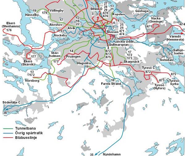 22(112) Älvsjö Flemingsberg Figur 3 Karta över SL:s stomnätstrafik 2011. Stombuss 173 trafikerar idag mellan Skarpnäck och Skärholmen via bland annat Älvsjö, Fruängen och Kungens kurva.