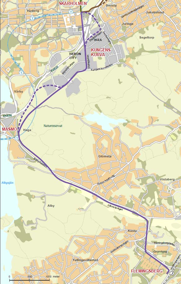 54(112) Figur 18 Visar föreslagna dragningar mellan Skärholmen och Flemingsberg.