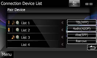 Bluetooth-användning Bluetooth-användning Registrera Bluetooth-enheten 1 Tryck på [SET] under [Paired Device List]. Skärmen Connection Device List visas.