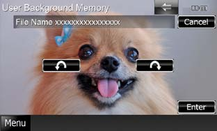 1 Tryck på [ON] under [Panel Color Scan] på skärmen Color. Panelens färgskanning är påslagen. 3 Tryck på [Memory] under [User Background]. Skärmen User Background File Select visas.