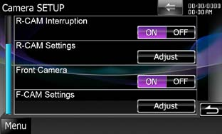 Inställningar Inställningar Kamerainställning Du kan ange kameraparametrar. 1 Tryck på [Menu] på vilken skärmbild som helst. 2 Tryck på [SETUP]. Skärmen SETUP Menu visas. 3 Tryck på [Camera].