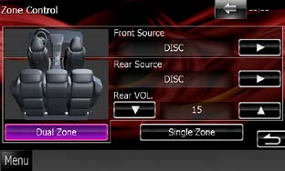 Välj nivå bland OFF / Level1 / Level2 / Level3. Skärmen Zone Control visas. 2 Tryck på [Dual Zone]. Elevation Du kan virtuellt höja ljudpositionen som hörs från högtalarna.