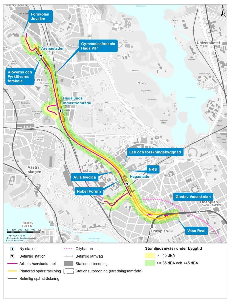 4.1.1 Vasastaden Många bostäder, och även kontor och lokaler som ofta ligger i markplan, kommer att få höga stomljudsnivåer.