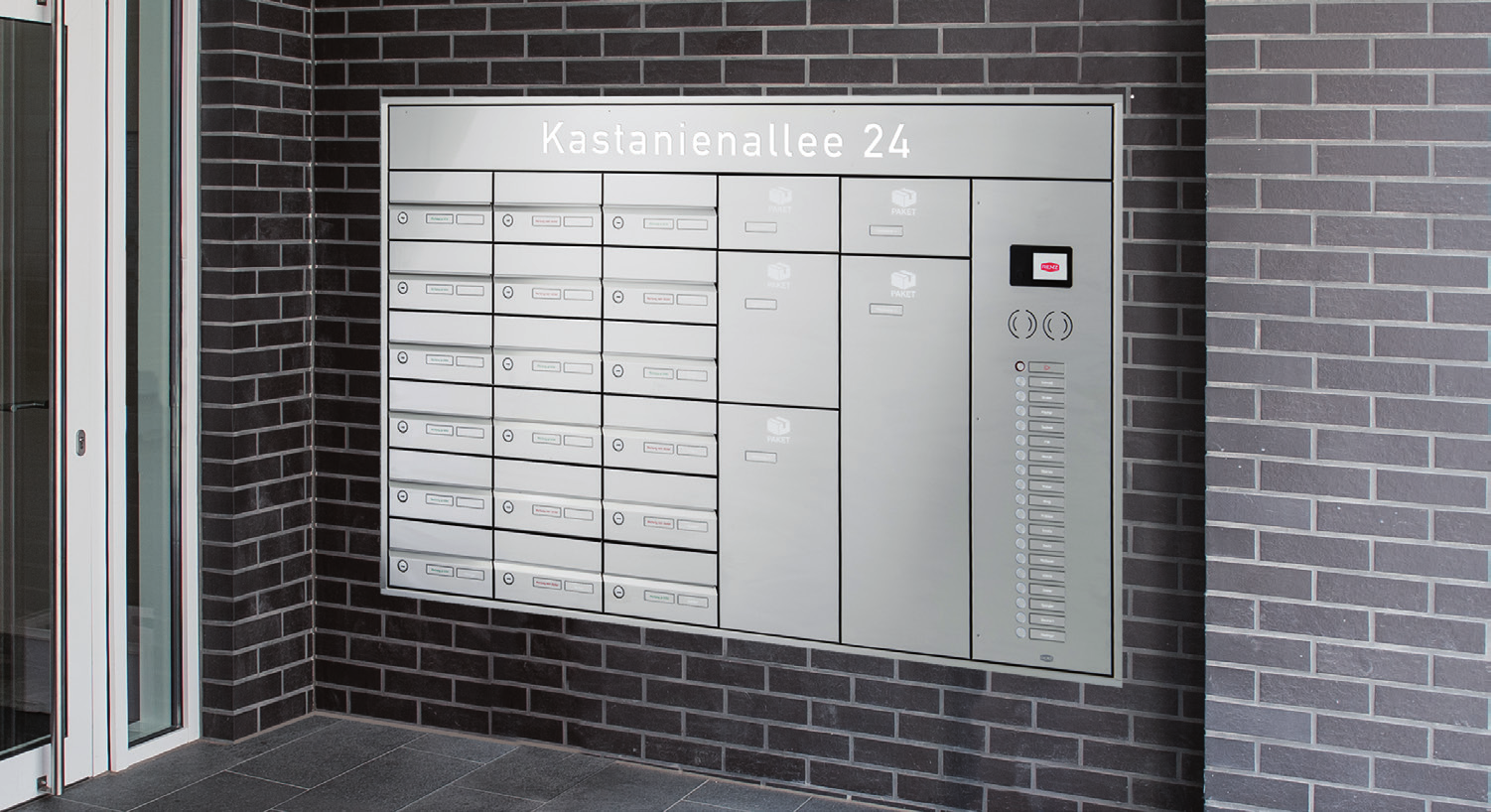 1 1 RENZ PLAN post- och paketboxar för montering insänkt i väggen med paneler av