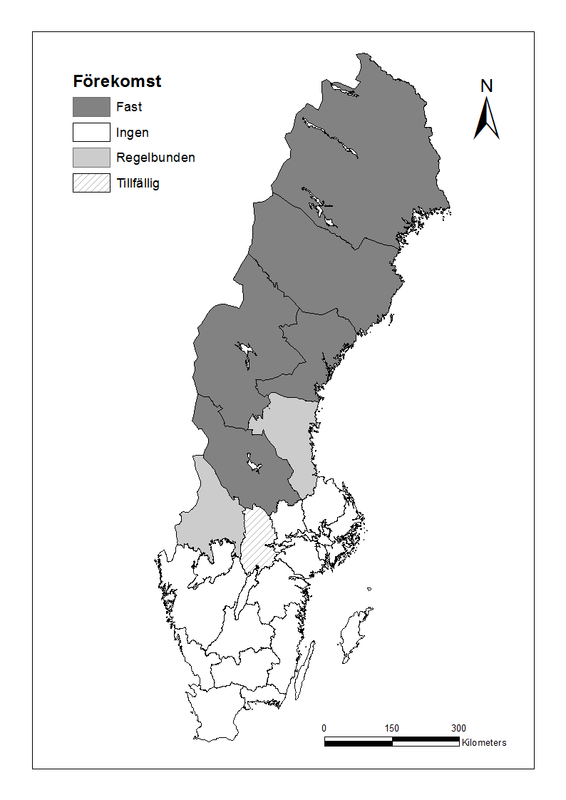 11.5 Bilaga-Vedlegg 5 Utbredning och järvförekomst i Sverige 2014. Under järvinventeringsperioden 2014 konstaterades järvförekomst i Sverige inom det norra och mellersta förvaltningsområdet.