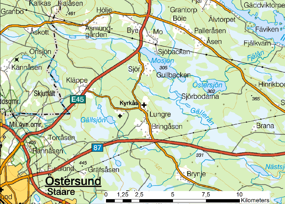 område. De tre ytor som är planerade för exploateringen ligger i anslutning till väg E45:s passage över ån Hårkan.