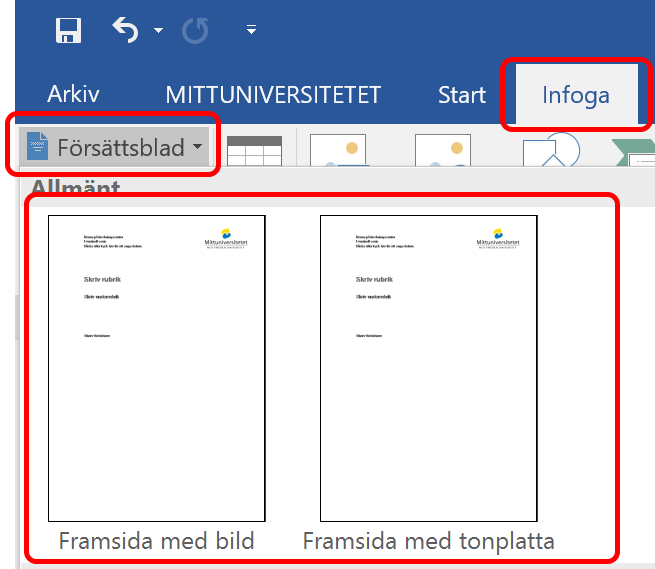 Klistra in text som oformaterad. Byta försättsblad I den vetenskapliga rapportmallen har du möjlighet att byta försättssida (första sida).